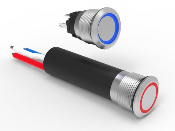 AV-Series in black with blue LED and AVH-Series in stainless with red LED